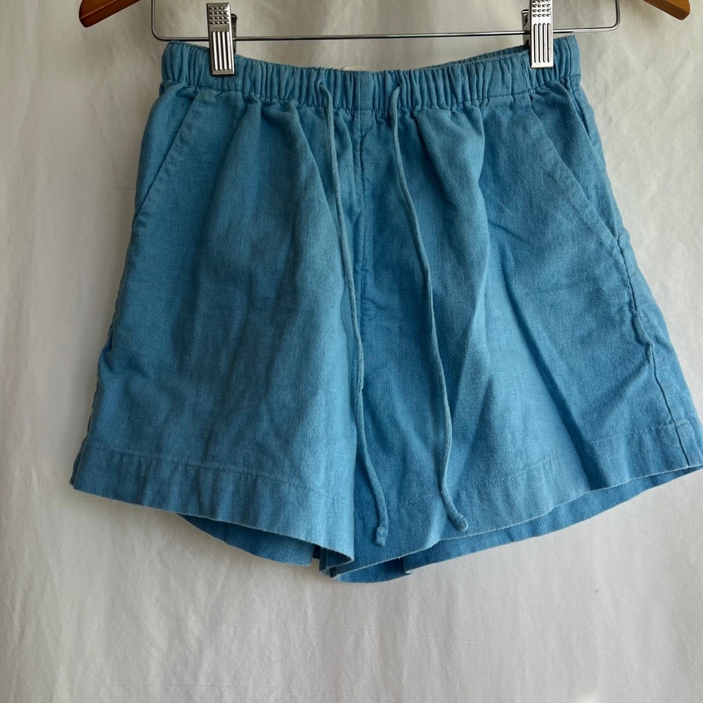 Abercrombie & Fitch Blue Linen Blend Drawstring Elastic Waist Shorts Womens XS